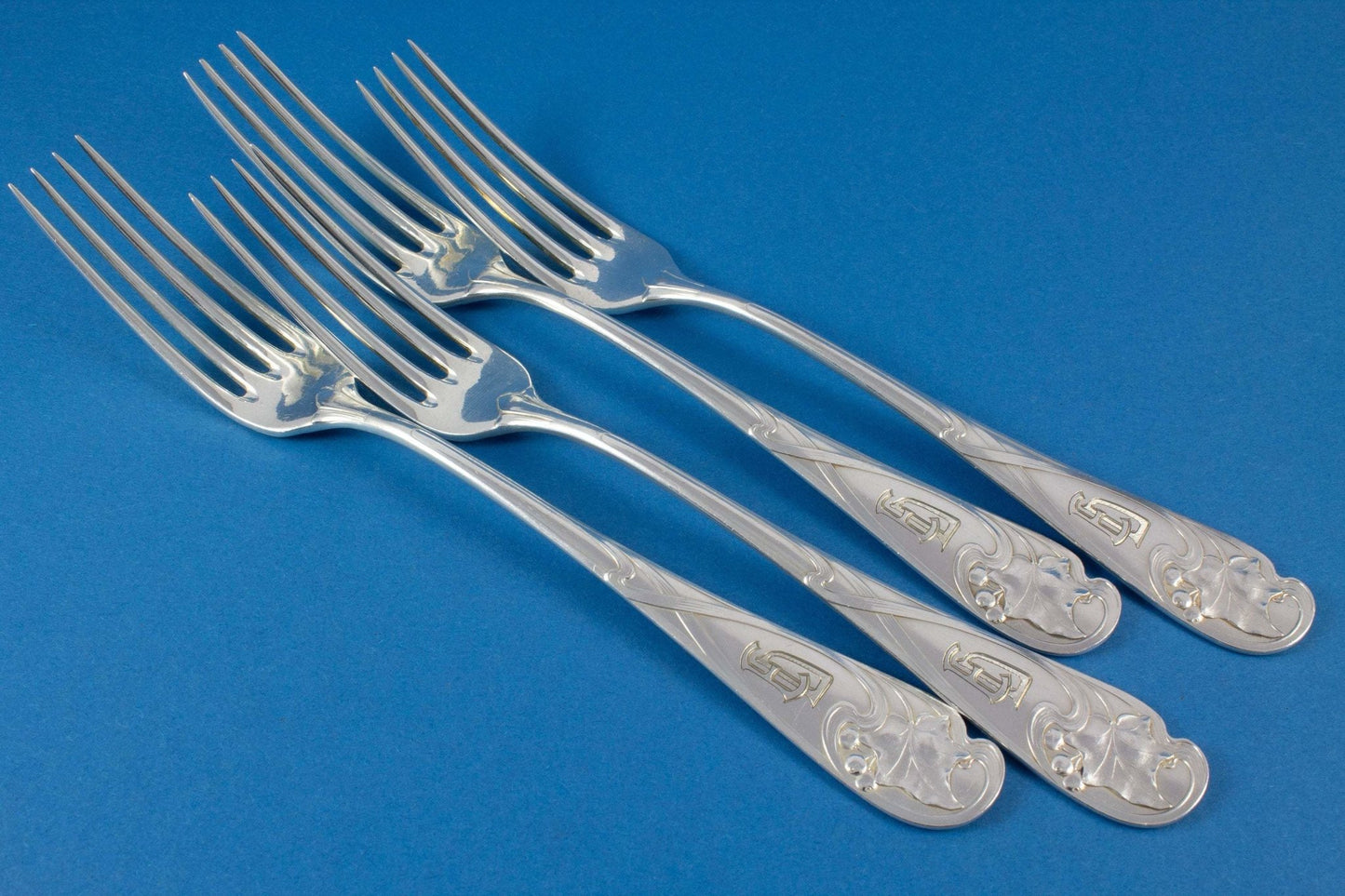 4 seltene Tafelgabeln von WMF, WMF Efeu, 1900 - Löffelland