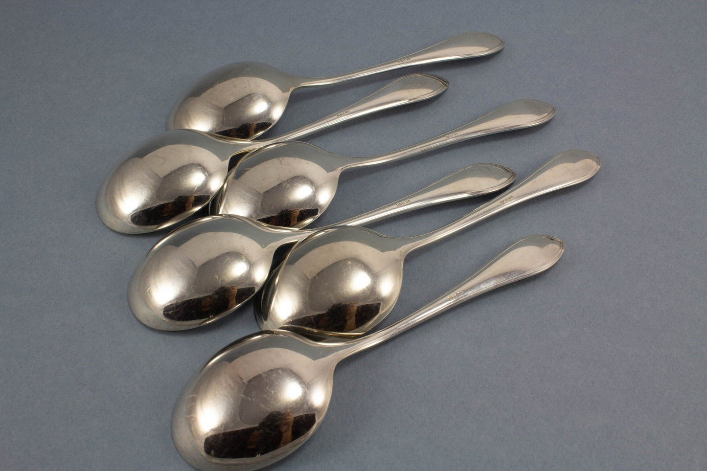 6 Tassenlöffel, Suppentassenlöffel, Robbe&Berking, Navette, versilbertes Besteck - Löffelland