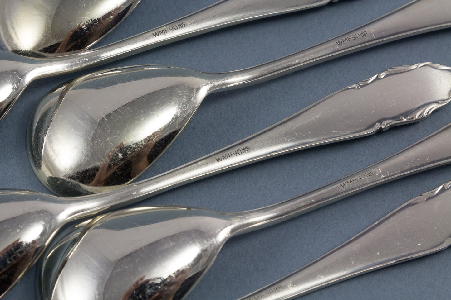 6 Eislöffel in Box, WMF, versilbert, Löffel für Eis, versilbertes Besteck, WMF 2200, Vintage