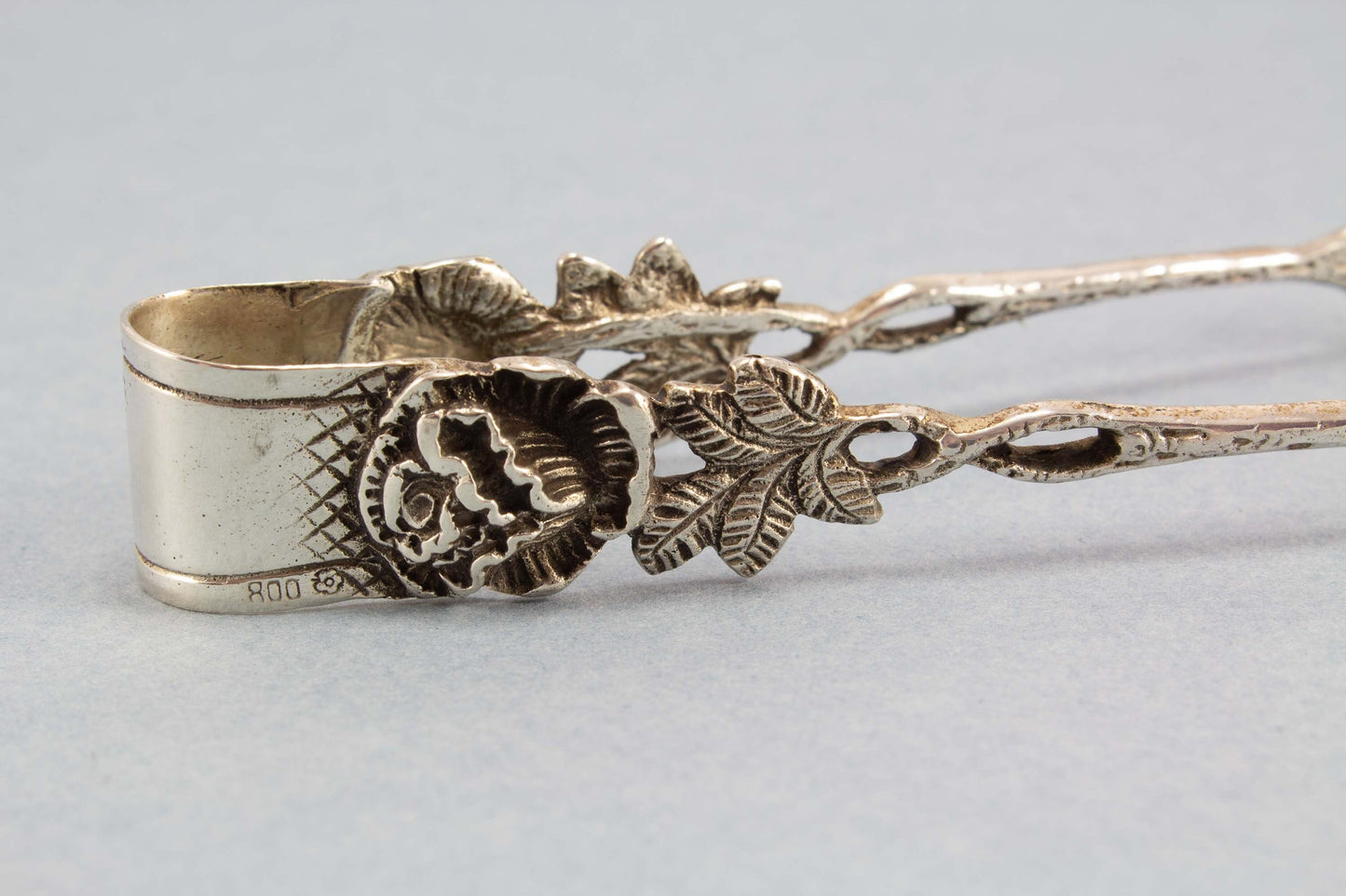 Rose sugar tongs, 800 silver