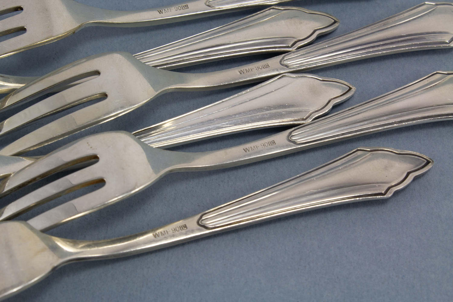6 Kuchengabeln von WMF im Fächermuster, WMF 900