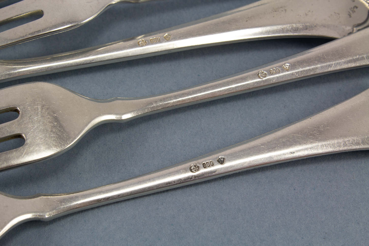 Silberne Gabeln von Lutz und Weiss, 800er Silber, Modell Mosel, L&W