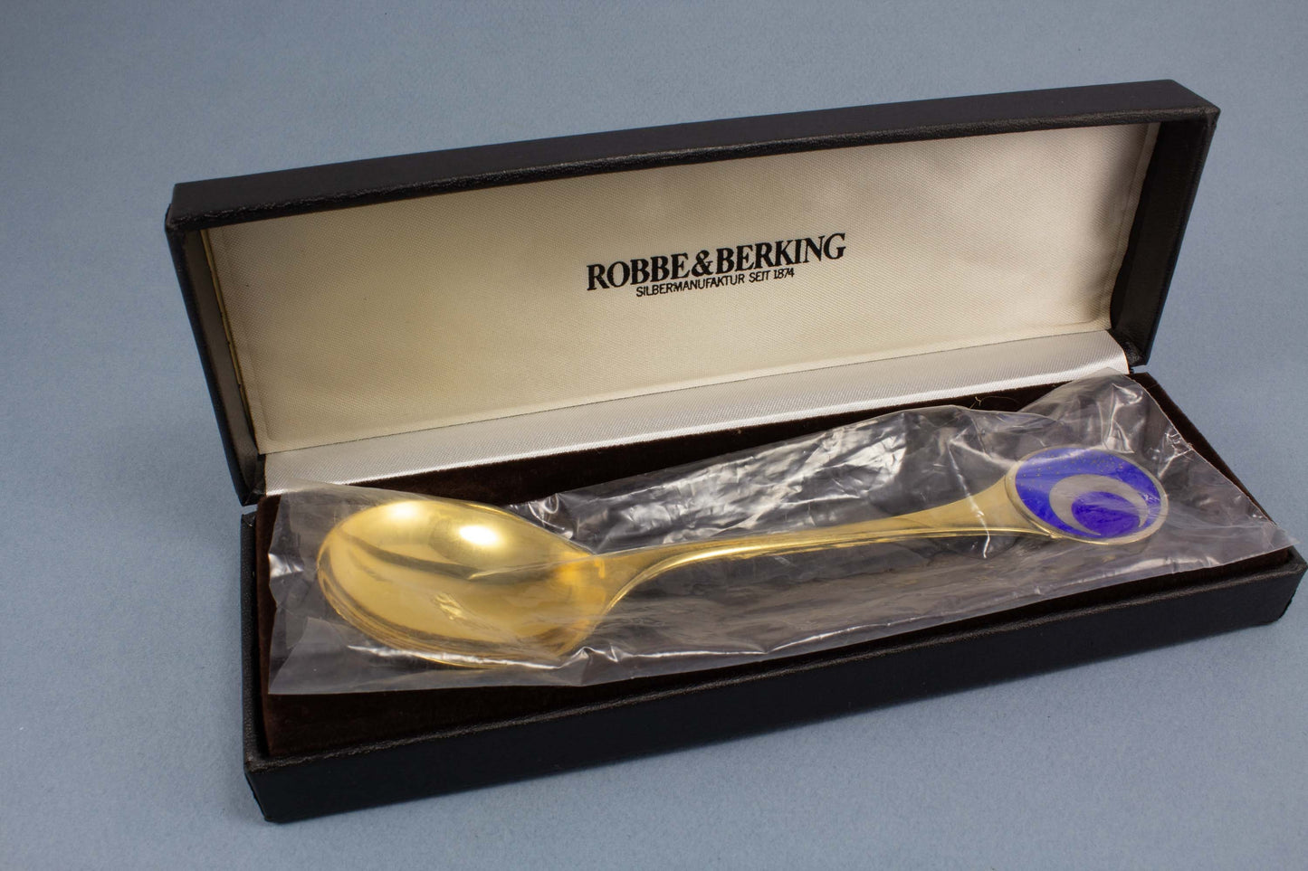 Robbe und Berking Jahreslöffel von 1979, Silbermond, silberner Löffel, 925er Silber, hartvergoldet, Lucia-Löffel, Sammellöffel