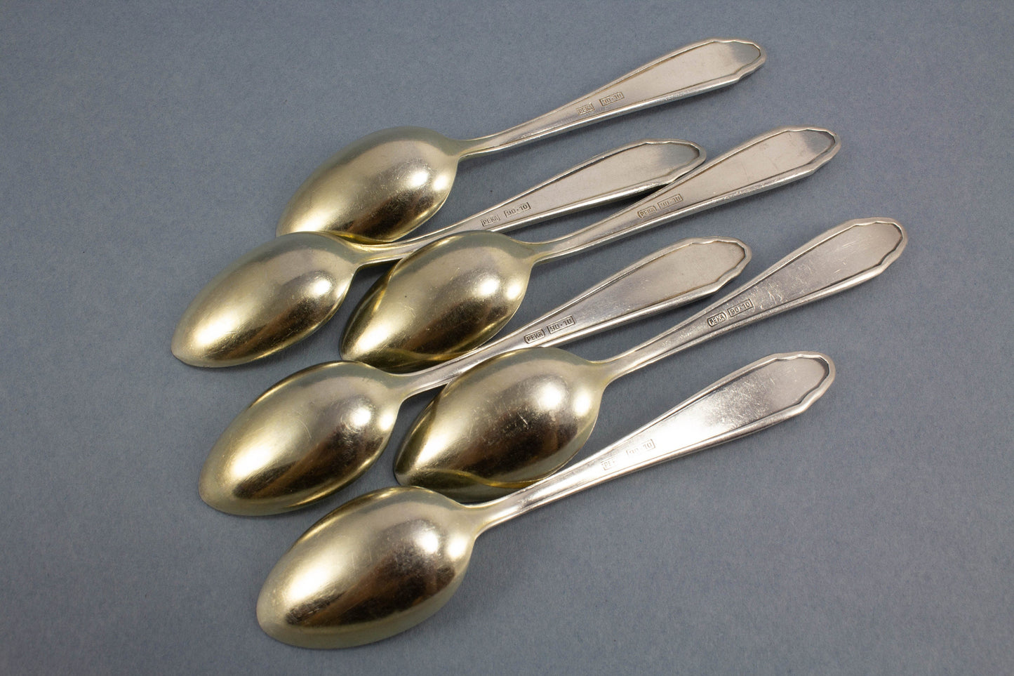 6 versilberte Mokkalöffel, kleine Löffel