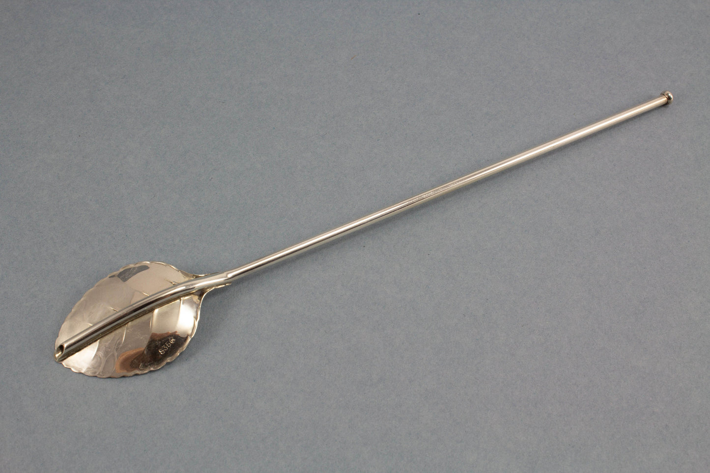 Silberner Longdrinklöffel mit Strohalm, edler Cocktaillöffel, 835er Silber, Löffel mit langem Stiel