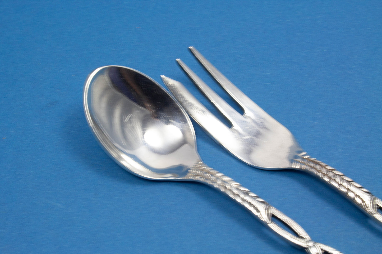 Besteck Set für eine Person, Teelöffel und Kuchengabel mit Rosen, versilbertes Besteck