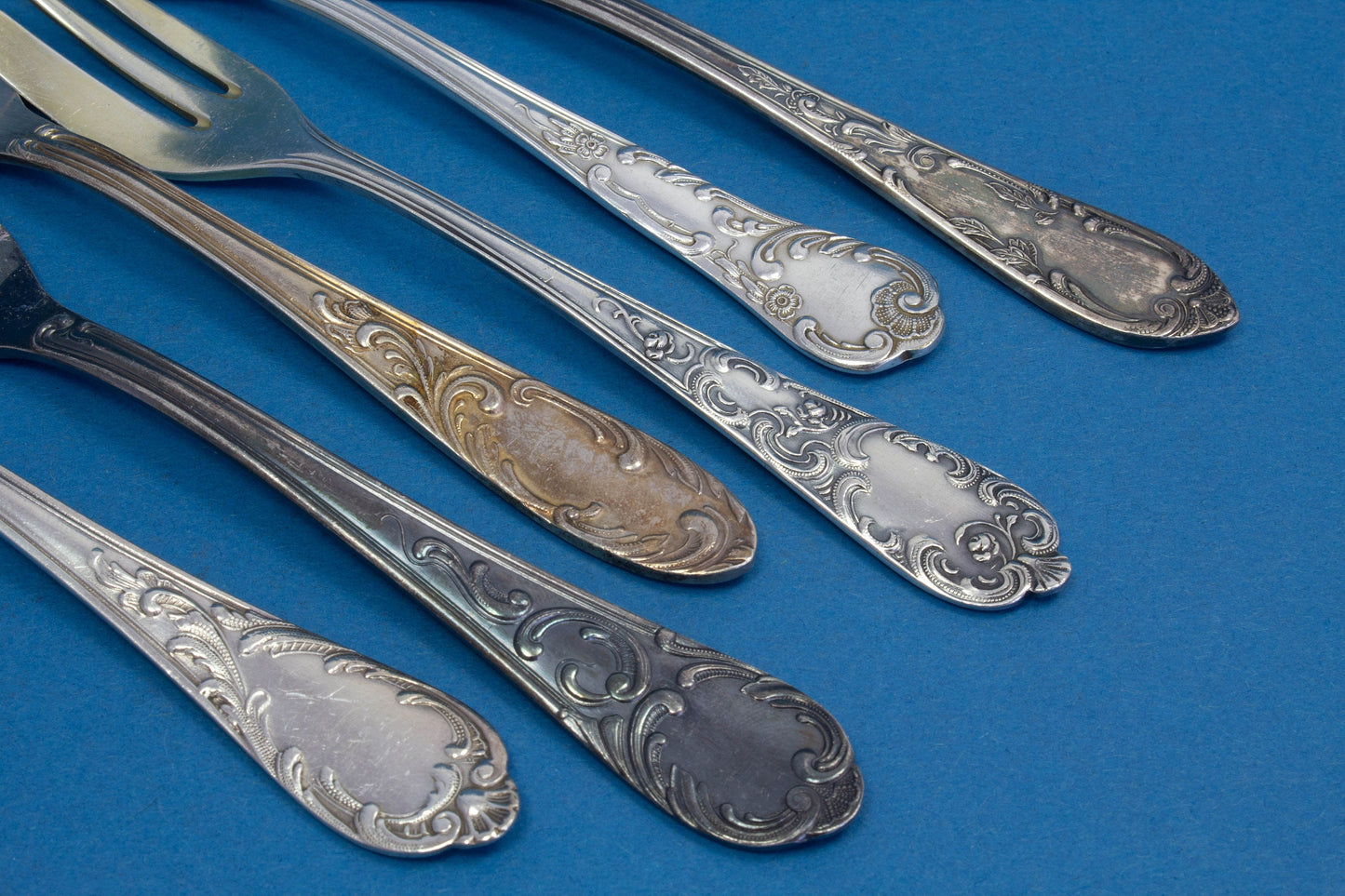 6 versilberte Mix and Match Kuchengabeln, Shabby Chic, Mismatched Gabeln