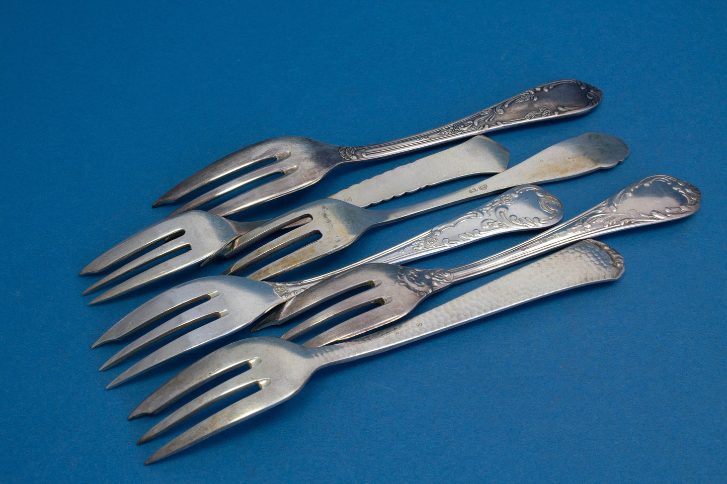 6 versilberte Mix and Match Kuchengabeln, Shabby Chic, Mismatched Gabeln