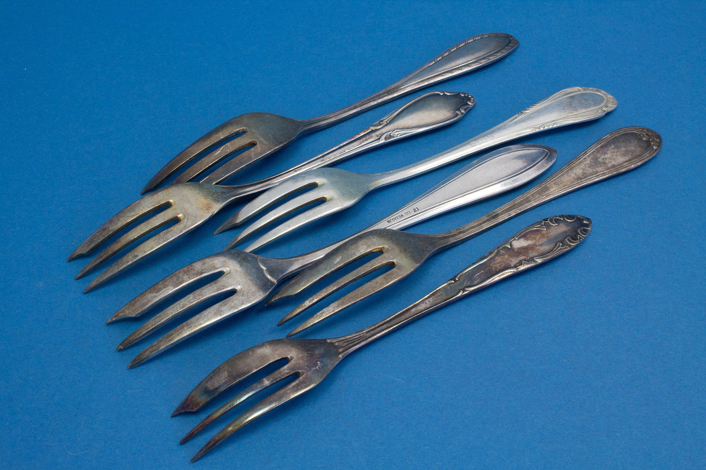 6 versilberte Mix and Match Kuchengabeln, Shabby Chic, Mismatched Gabeln