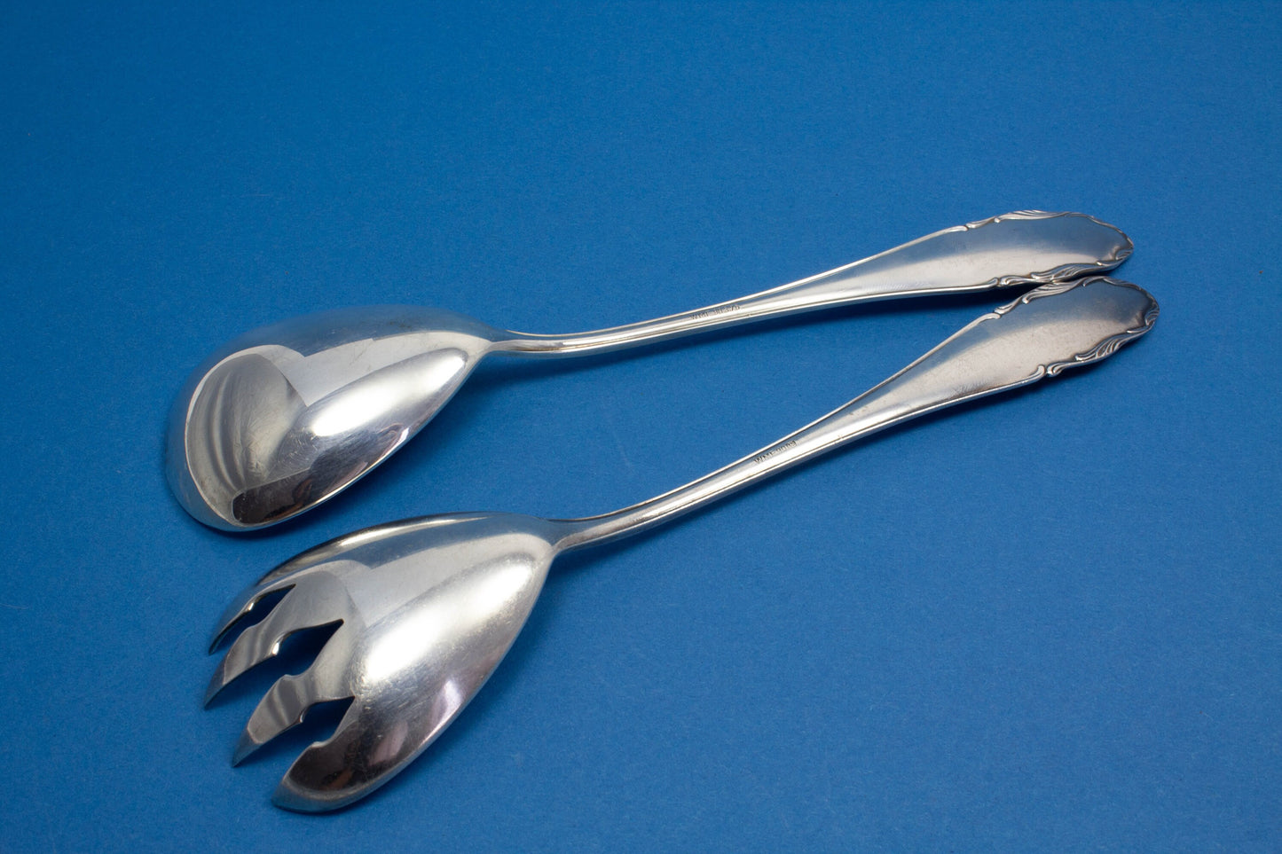 Seltenes Salatbesteck von WMF, Vorlegebesteck, versilbert, Salatgabel, Salatlöffel, WMF 2200