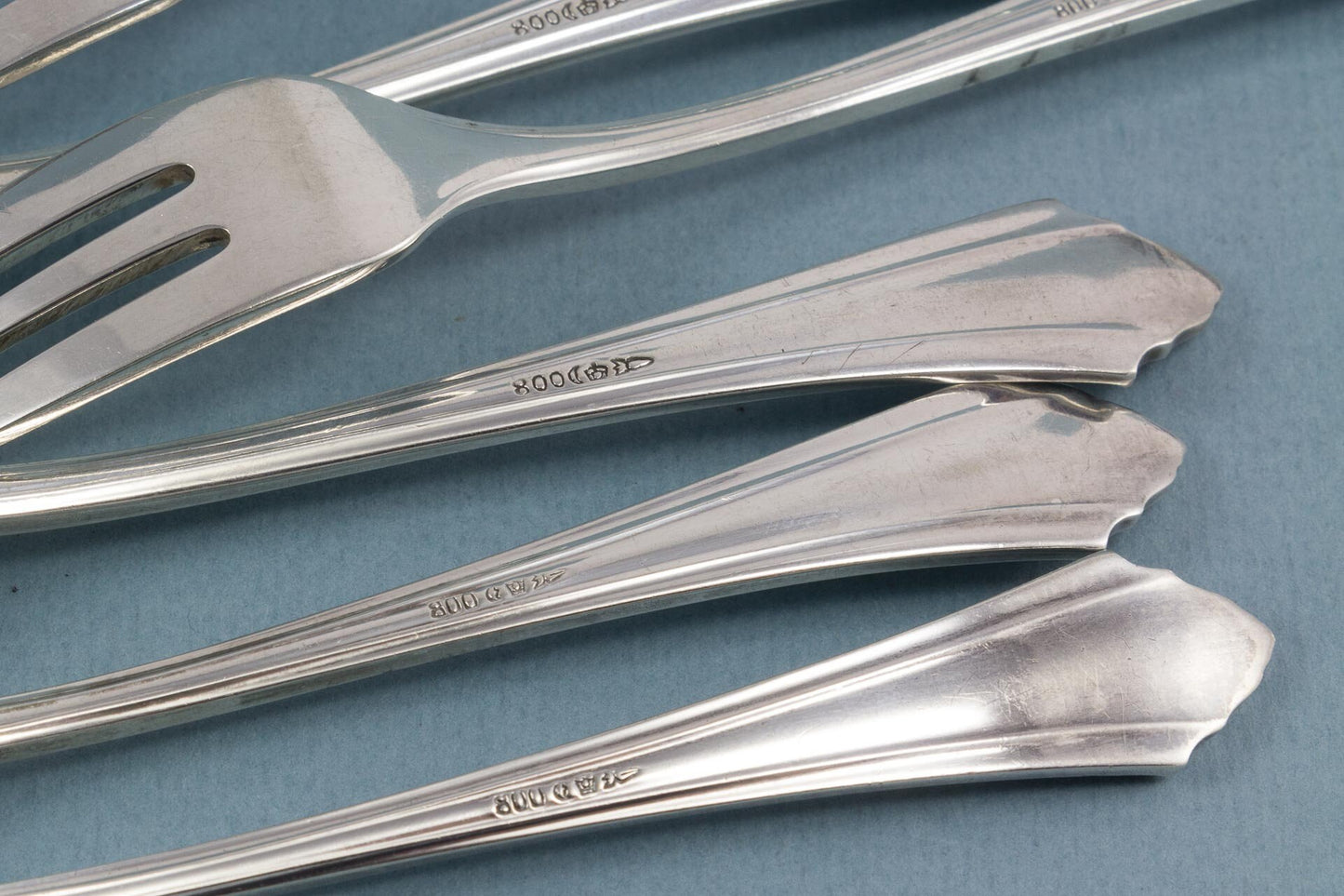 Six silver cake forks by BSF, 800 silver