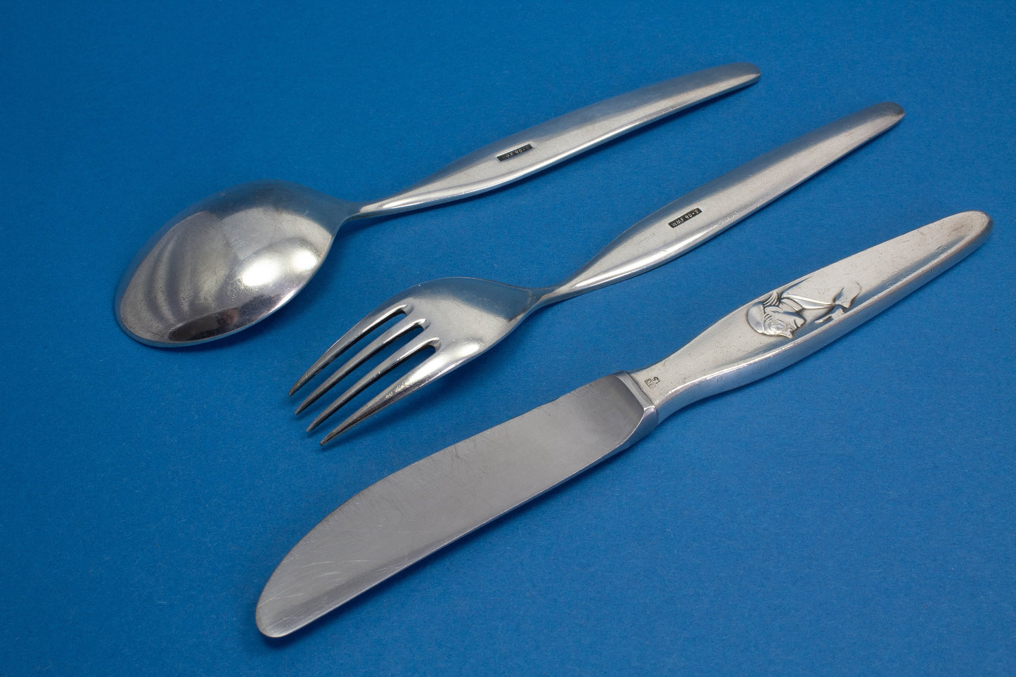 Kinderbesteck, Max und Moritz, Messer, Gabel und Löffel, versilbertes Besteck für Kinder