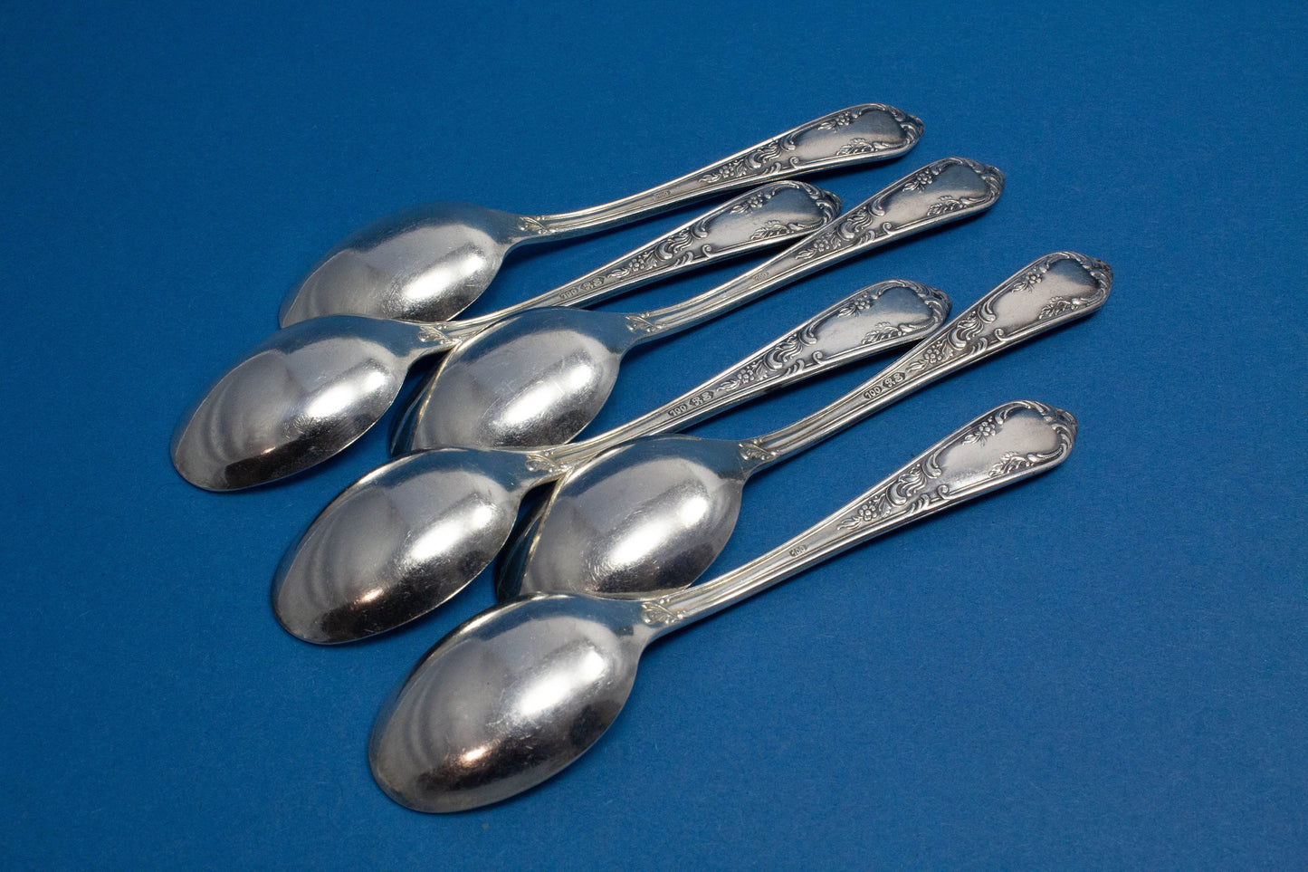 6 silver-plated mocha spoons with rococo pattern