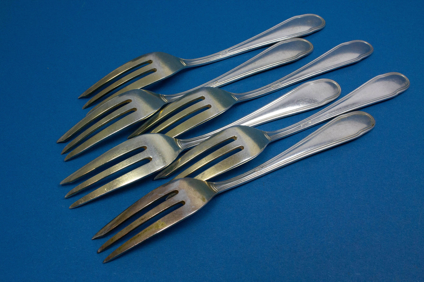 6 antike Kuchengabeln, WMF 200 Kreuzband, versilbert und vergoldet