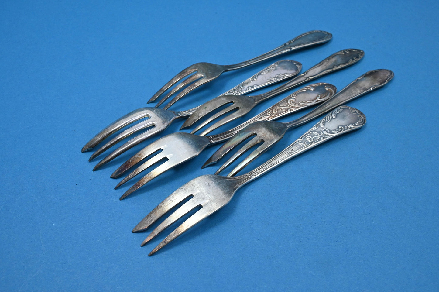 6 versilberte Kuchengabeln, Mix and Match, shabby chic