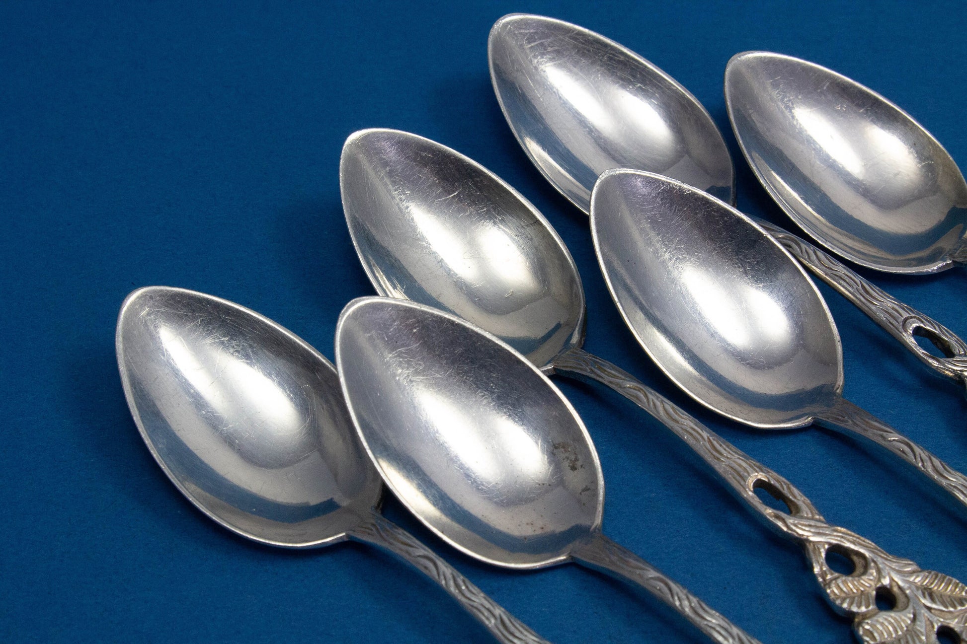 6 mocha spoons with roses, silver plated, silverware