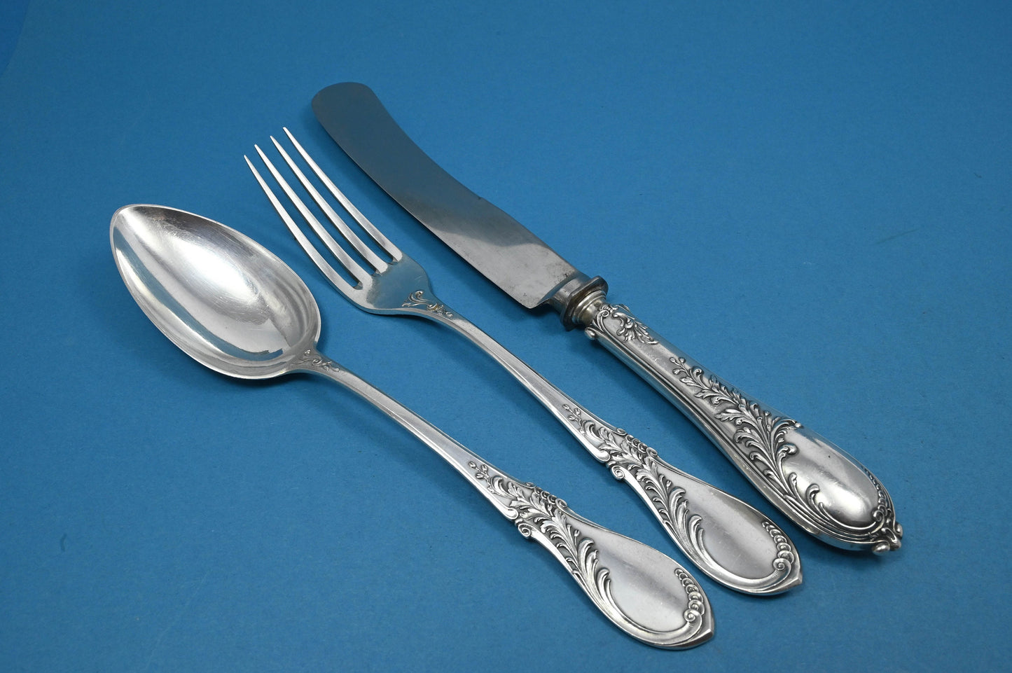 Antikes Tafelbesteck für 6 im Jugendstil von Lutz und Weiss, 800er Silber, Löffel, Gabel, Messer