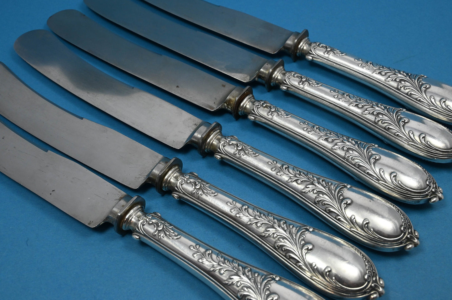 Antikes Tafelbesteck für 6 im Jugendstil von Lutz und Weiss, 800er Silber, Löffel, Gabel, Messer