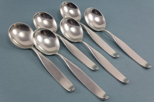 6 Tassenlöffel von Wilkens, Constanze, versilbertes Suppen-Besteck