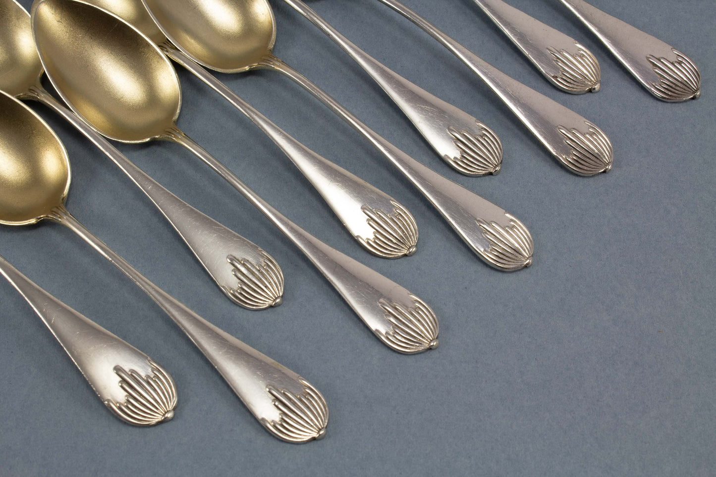 10 antique mocha spoons of 800 silver, Wilhelm Binder