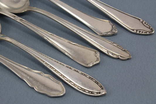 6 versilberte Shabby chic Teelöffel, Mix and Match