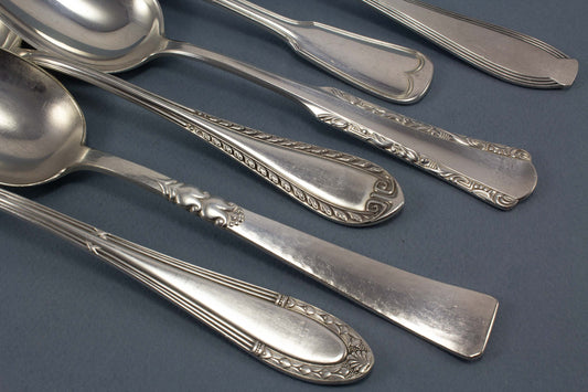 6 versilberte Löffel, Tafellöffel, Mix and Match Besteck Set