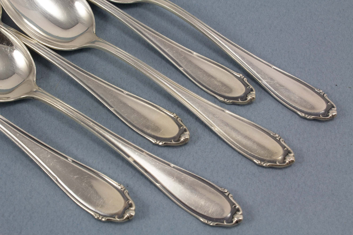 Silberne Kuchengabeln und Teelöffel von BSF, 800er Silber, Fackel, Halbmond + Krone, Besteck Set für 6 Personen