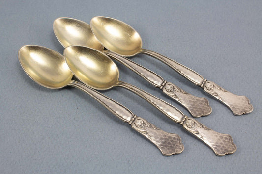 4 mocha spoons from Grasoli, art nouveau, hammered silver plated