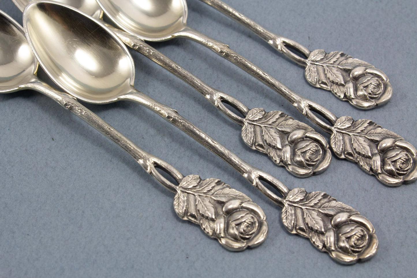 5 mocha spoons made of 800er silver, espresso spoon with roses, Wilkens 