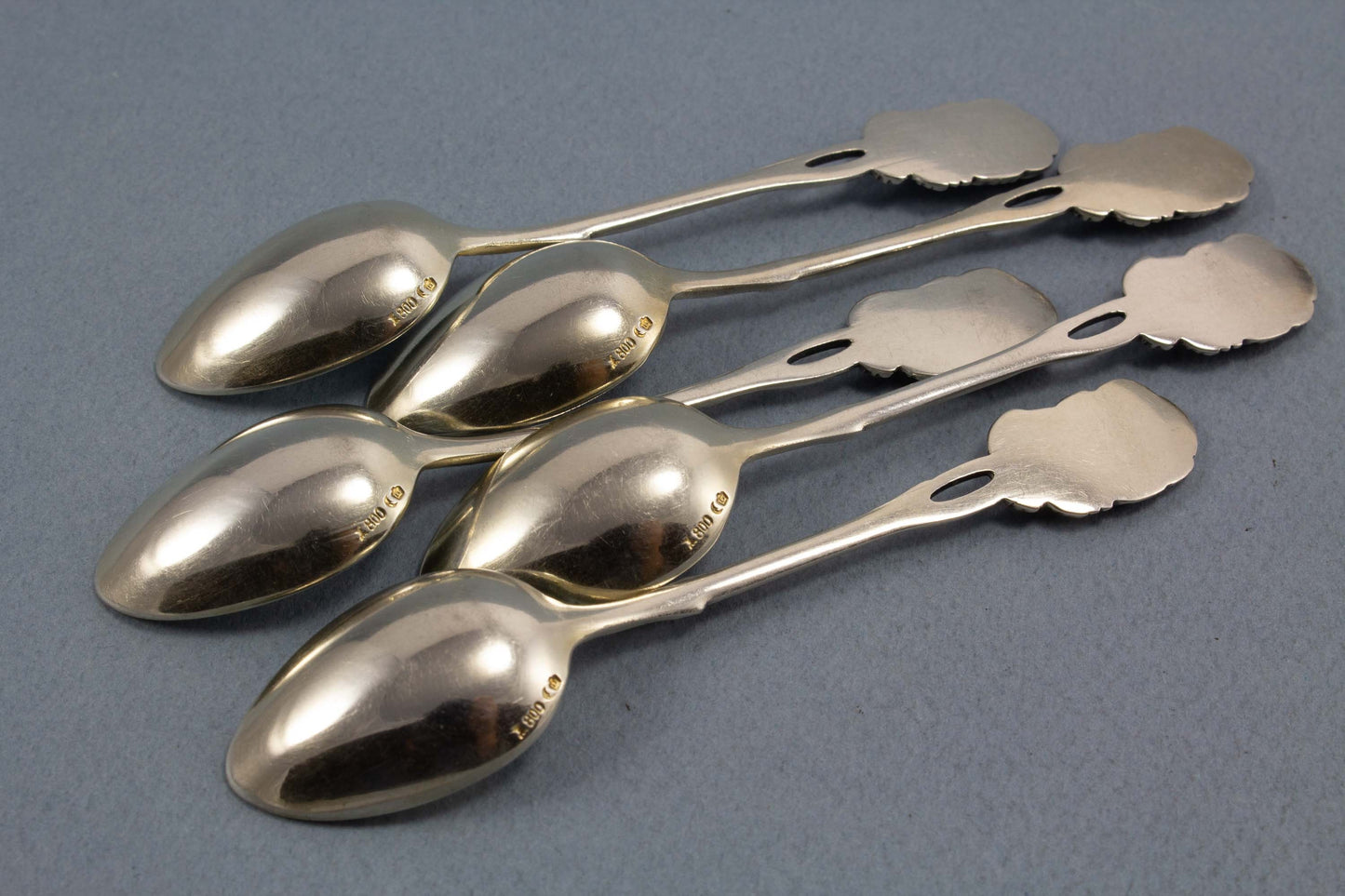 5 mocha spoons made of 800er silver, espresso spoon with roses, Wilkens 