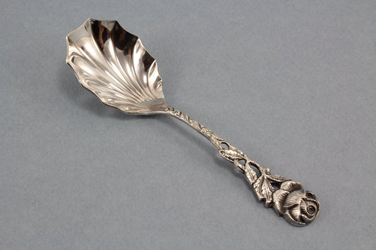 Small sugar spoon with roses, silver plated 