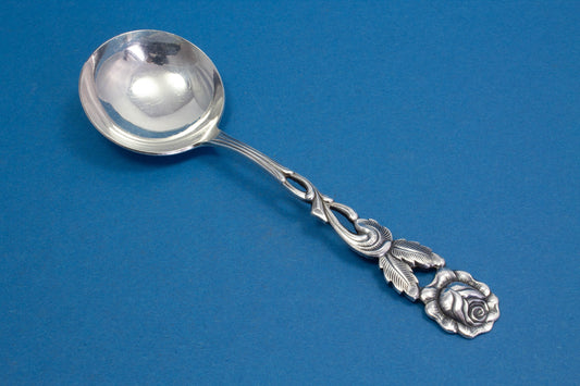 Sahnelöffel mit Rose, versilbertes Vintage Besteck