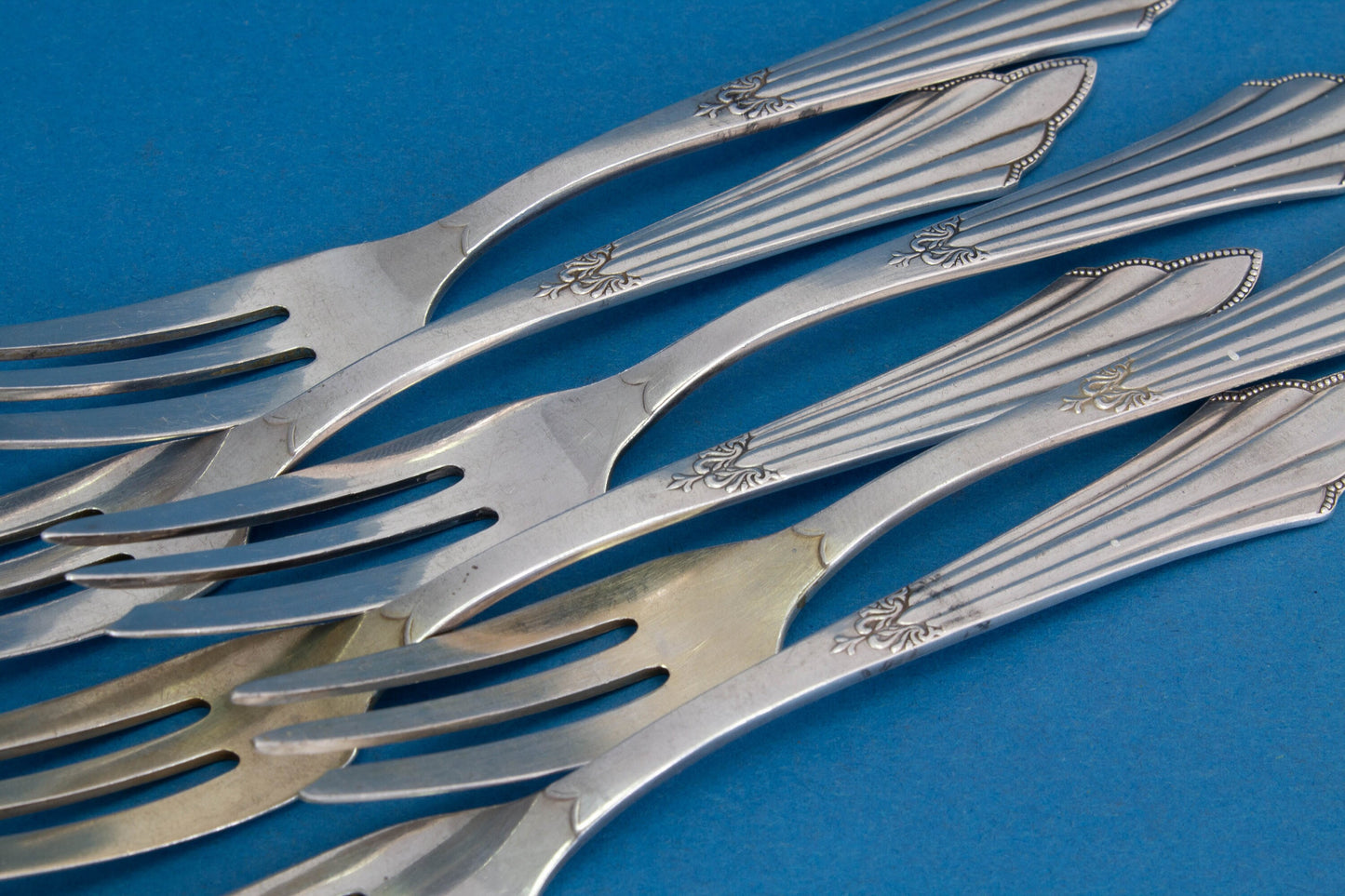 6 beautiful cake forks, WMF, Art Nouveau, Fan Pattern, WMF 900