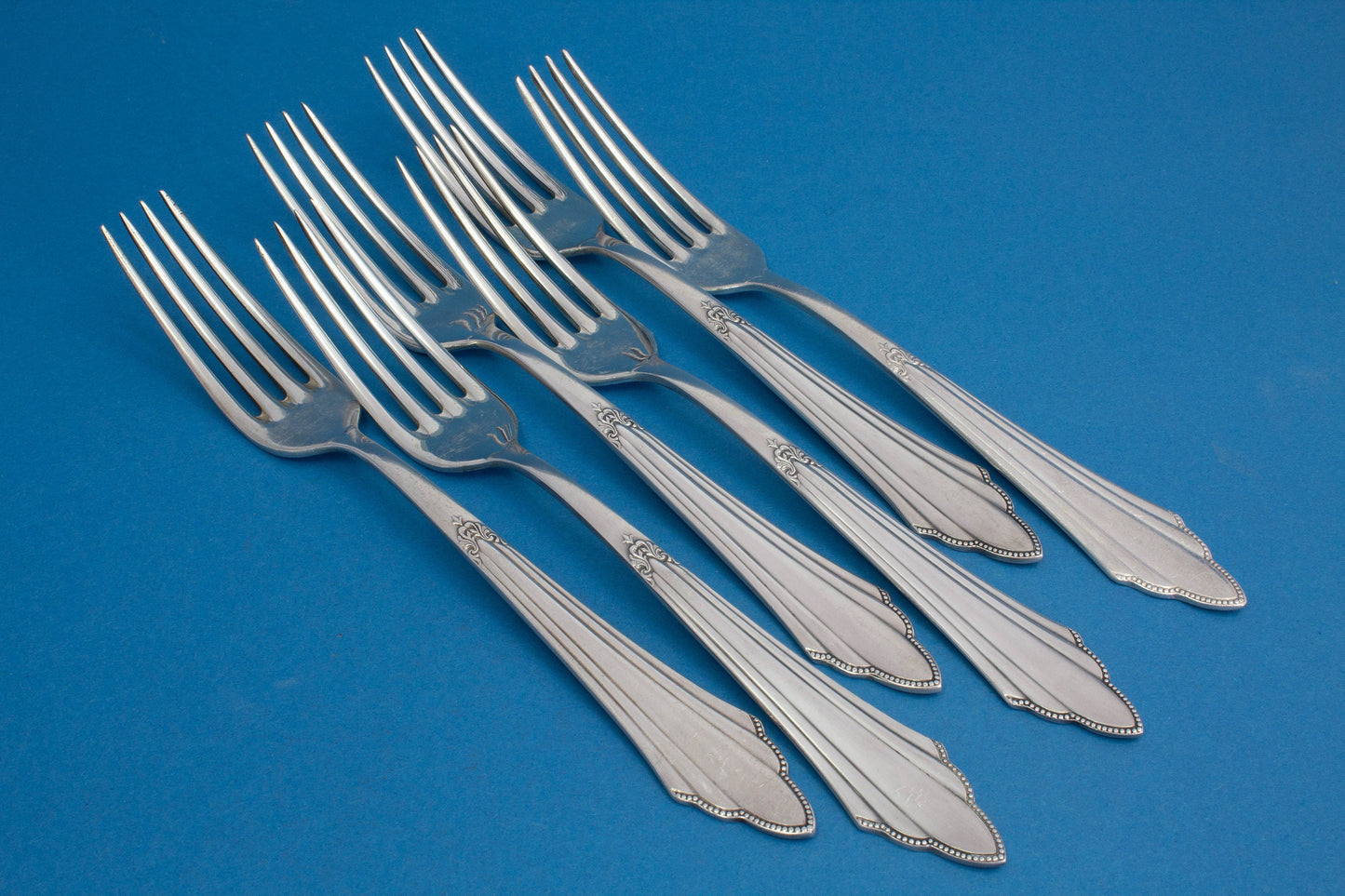 6 table forks from WMF 900, silver-plated forks, fan pattern