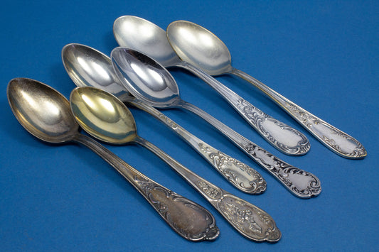 6 versilberte Mix and Match Teelöffel, Shabby Chic