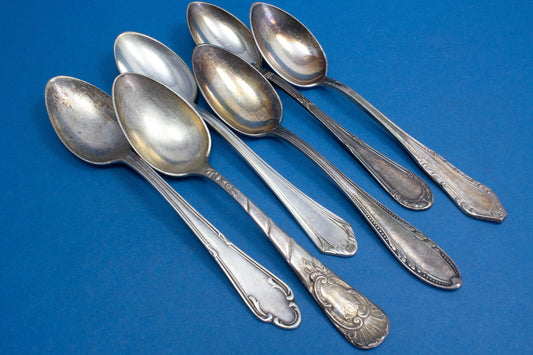 6 versilberte Mix and Match Teelöffel, Shabby Chic