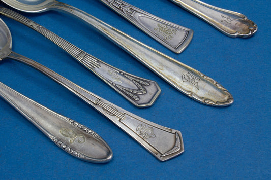 6 versilberte Mix and Match Teelöffel, Shabby Chic