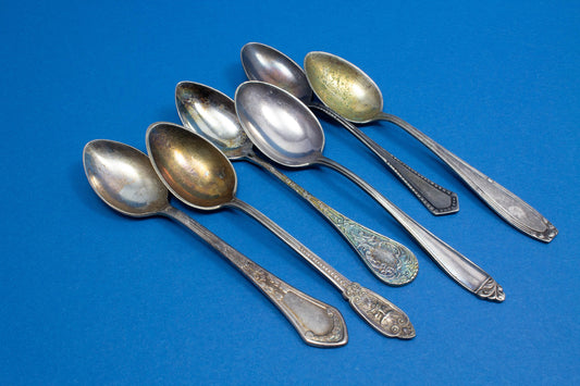 6 versilberte Mix and Match Mokkalöffel, Shabby Chic