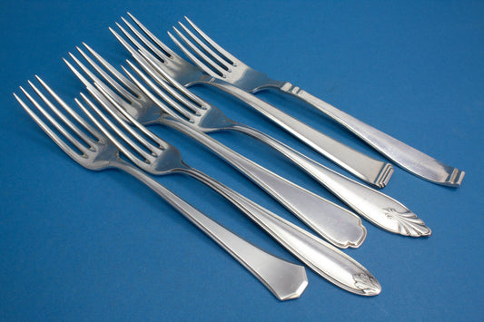 6 versilberte Mix and Match Tafelgabeln, Shabby Chic, Mismatched Gabeln