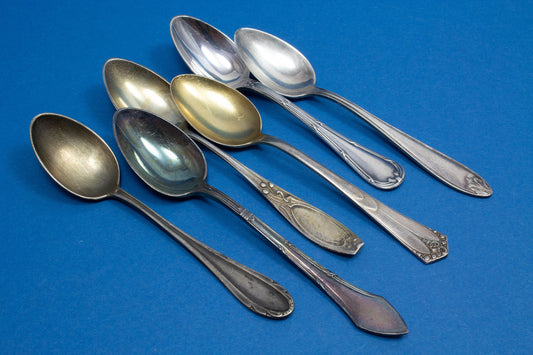 6 wunderschöne Mix and Match Mokkalöffel, Shabby Chic, versilbert