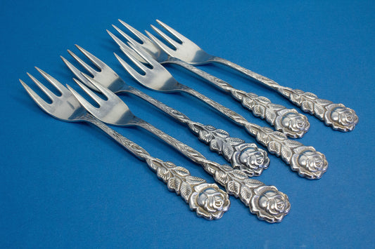 6 versilberte Kuchengabeln mit Rosen, versilberte Gabeln