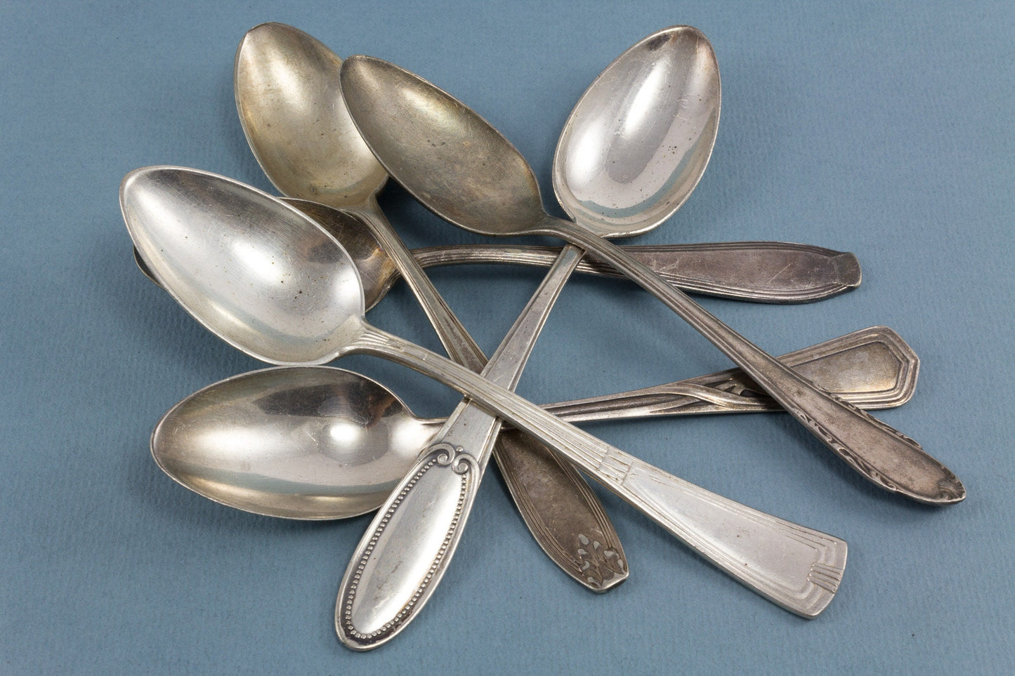 6 silver plated shabby chic teaspoons, mix and match