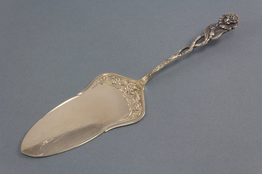 Cake server with rose decoration, silver-plated pastry server 