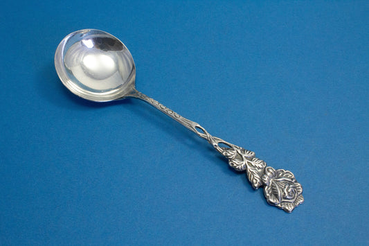 Sahnelöffel mit Rose, versilbertes Vintage Besteck