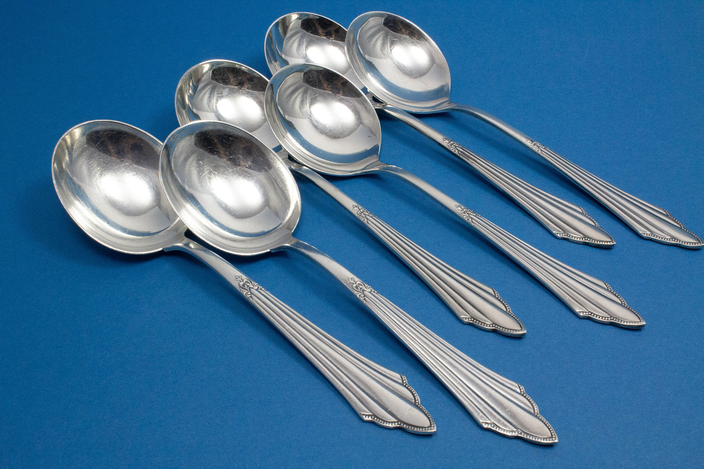 6 silver plated cup spoon, soup spoon, WMF fanned